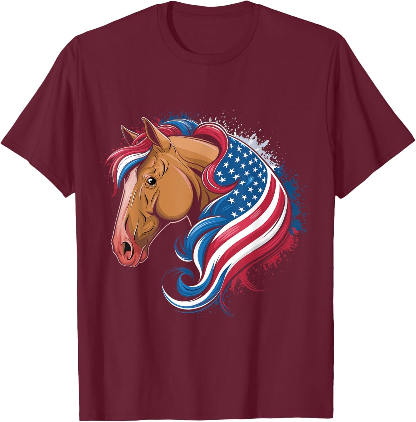 4th Of July Horse Lovers Red White And Blue American Flag T-Shirt - T-Shirt | Maroon