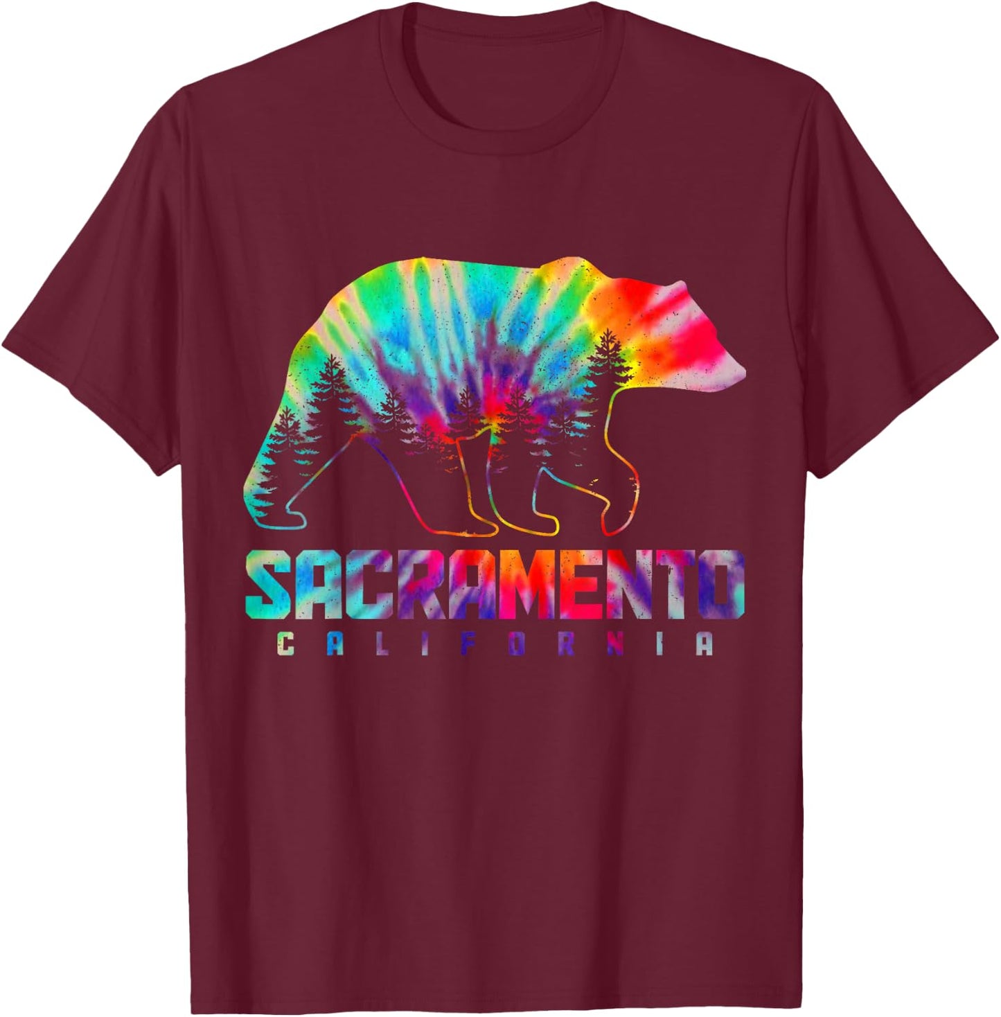 Sacramento California Tie Dye Bear Pride Outdoor Vintage T-Shirt - T-Shirt | Maroon