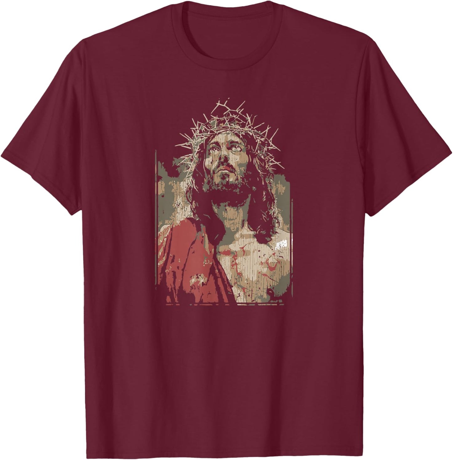 Face Of Jesus On A Cross With Crown Of Thorns T-Shirt - T-Shirt | Maroon