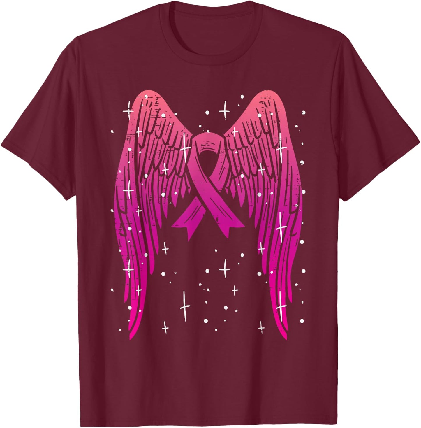 Pink Ribbon Angel Wings Breast Cancer Awareness Women T-Shirt - T-Shirt | Maroon