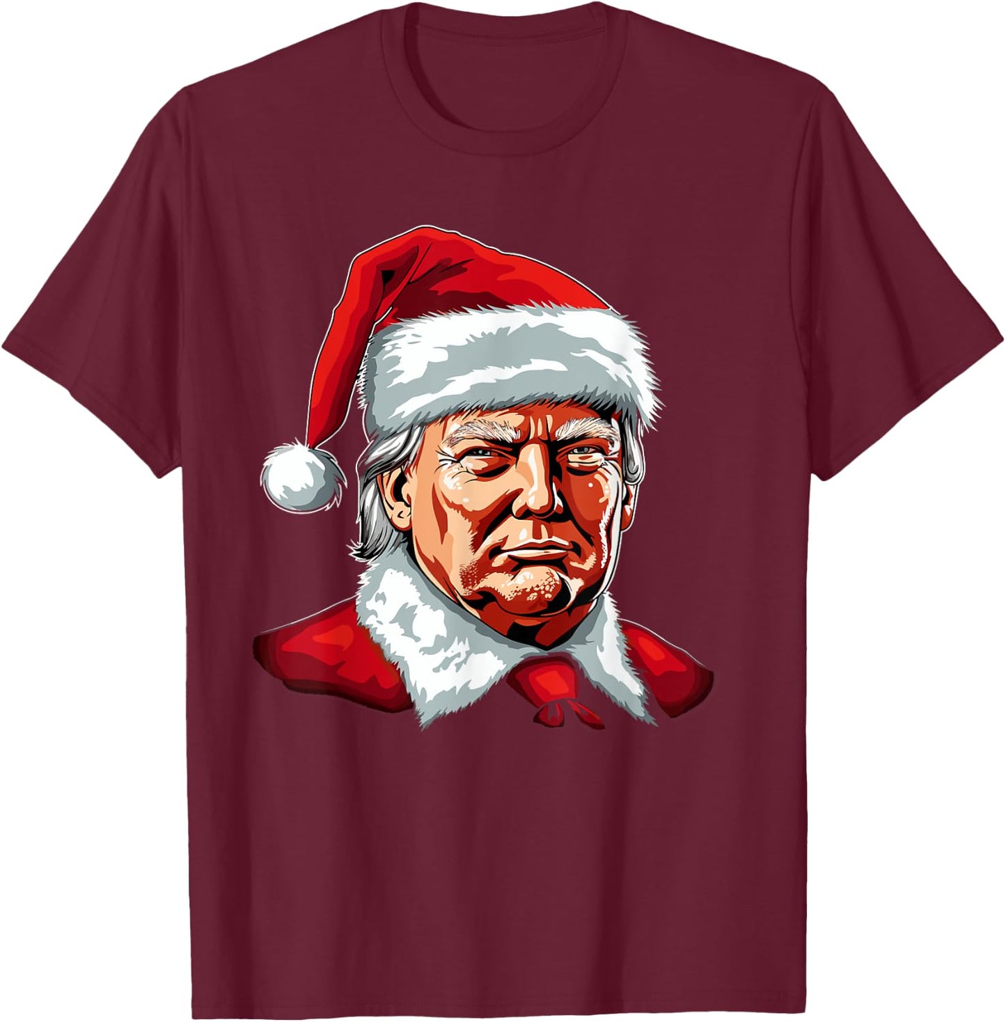 Santa Claus Trump Christmas Art Portrait Graphic Men Women T-Shirt - T-Shirt | Maroon