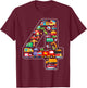 Kids 4th Birthday For Boys Cars Vehicles Fire Truck Airplane T-Shirt - T-Shirt | Maroon