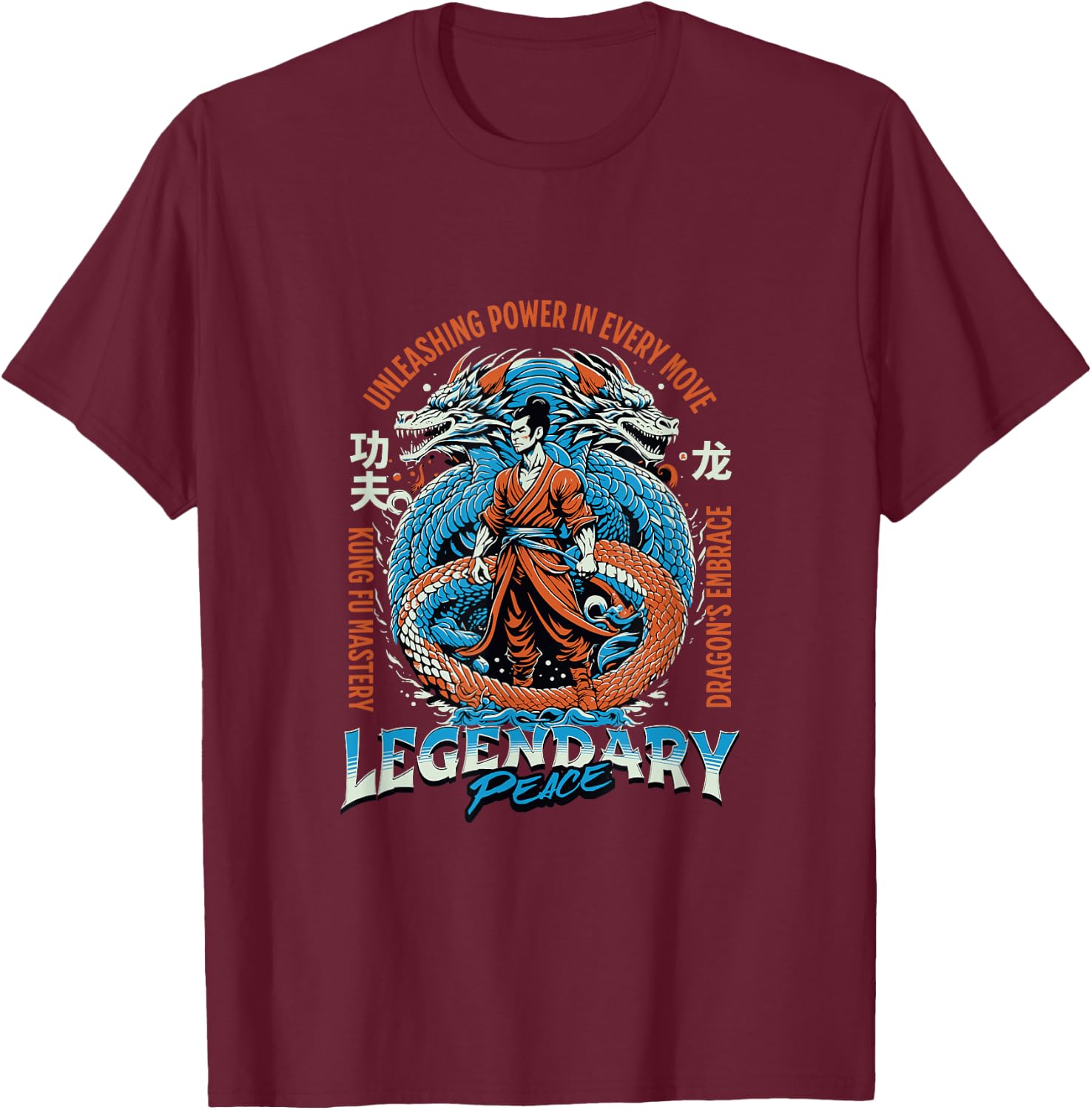 Kungfu Karate Chinese Martial Arts Dragon Warrior Positivity T-Shirt - T-Shirt | Maroon