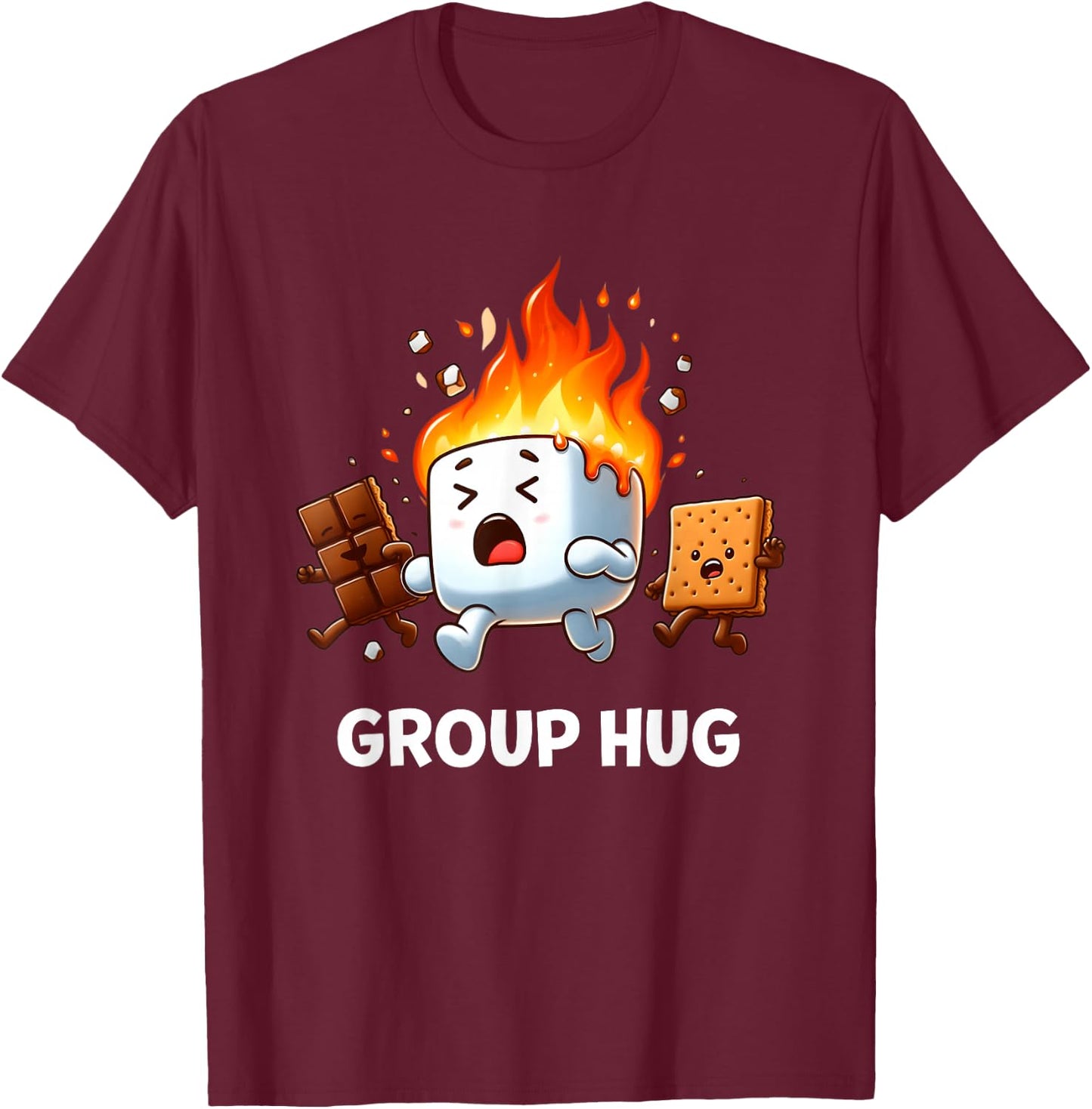 Kids Camping Shirt Group Hug Smores Marshmallow Men Women T-Shirt - T-Shirt | Maroon