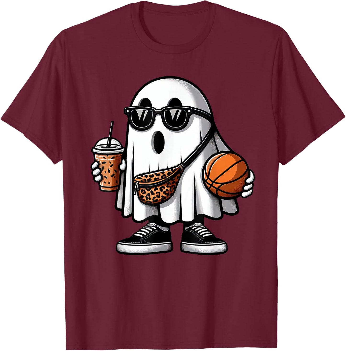 Funny Basketball Ghost Halloween Kids T-Shirt - T-Shirt | Maroon