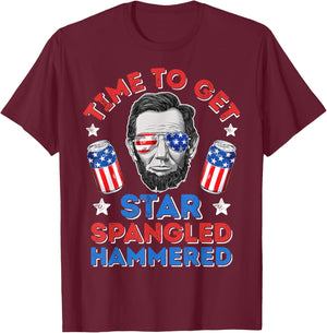Abe Lincoln 4th Of July Time To Get Star Spangled Hammered Men T-Shirt - T-Shirt | Maroon