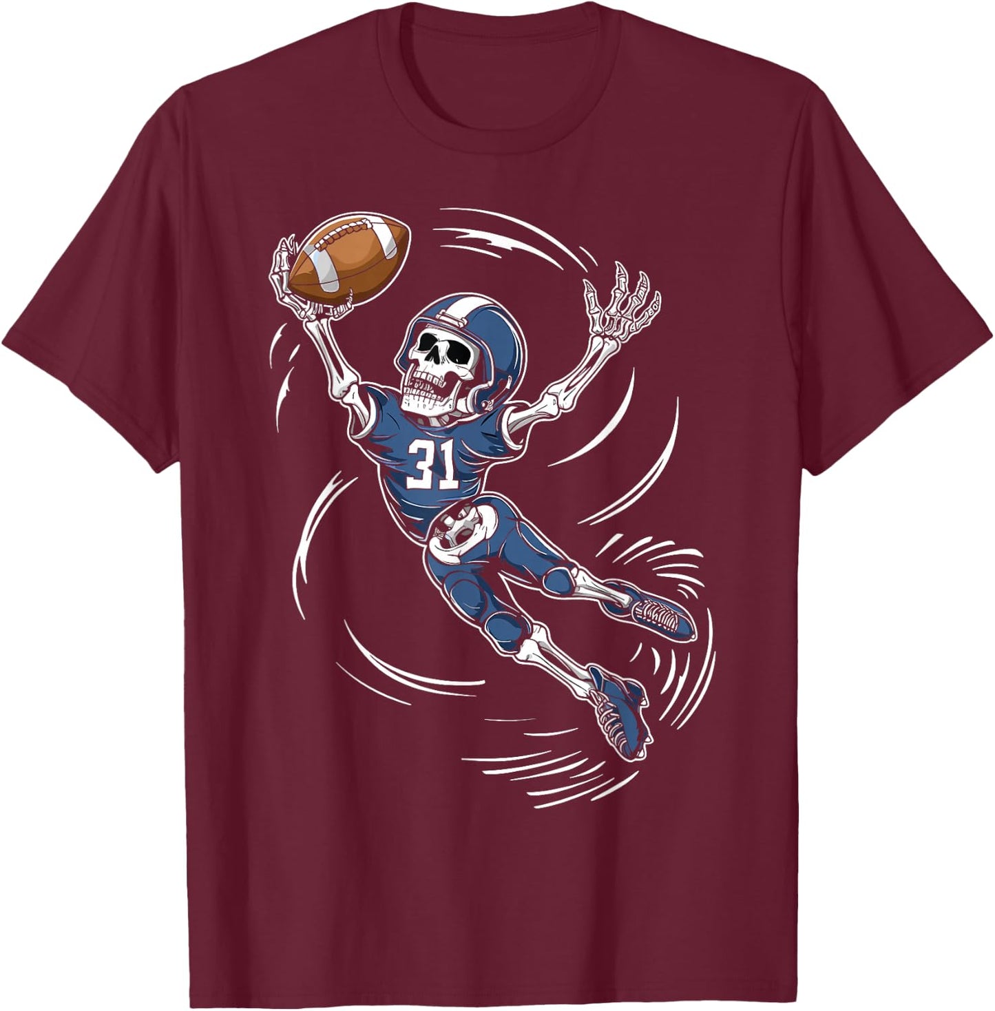American Football Skeleton Halloween Men Boys Football Fan T-Shirt - T-Shirt | Maroon