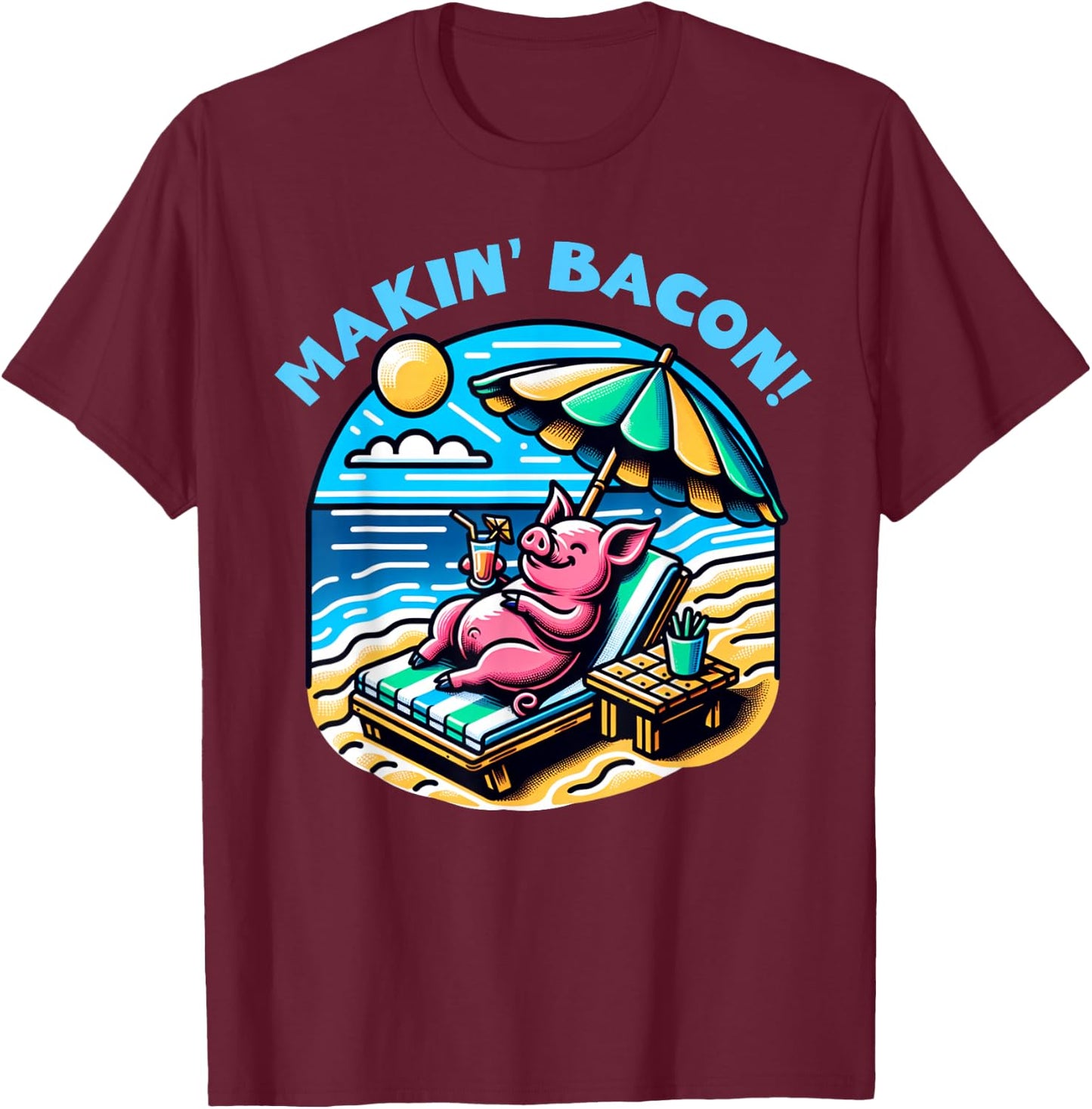 Makin' Bacon! Funny BBQ Meat Lover Pulled Pork Crispy Bacon T-Shirt - T-Shirt | Maroon