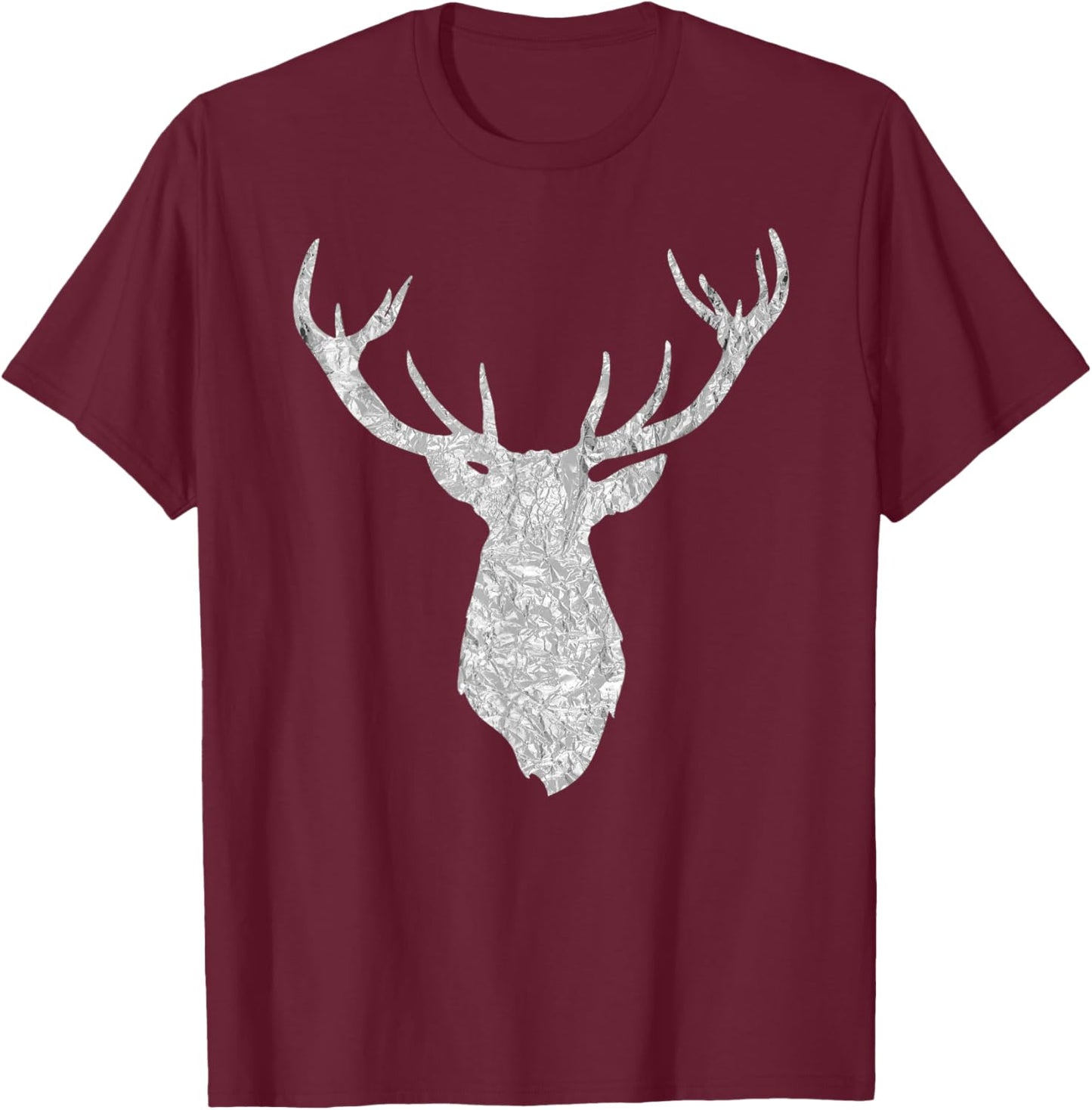 Buck Stag Deer Head Antlers Silver Gray Silhouette T-Shirt - T-Shirt | Maroon