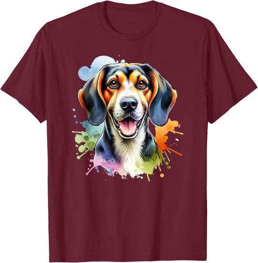 Treeing Walker Coonhound Dog Watercolor Artwork T-Shirt - T-Shirt | Maroon