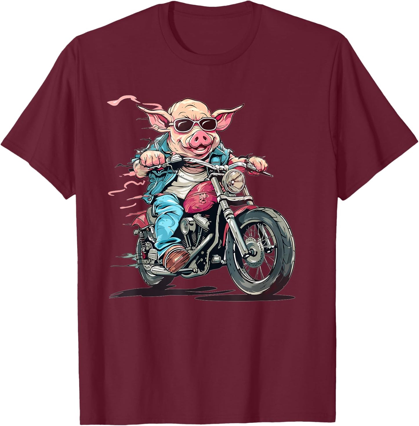 Funny Biker Pig Riding A Motorcycle T-Shirt - T-Shirt | Maroon