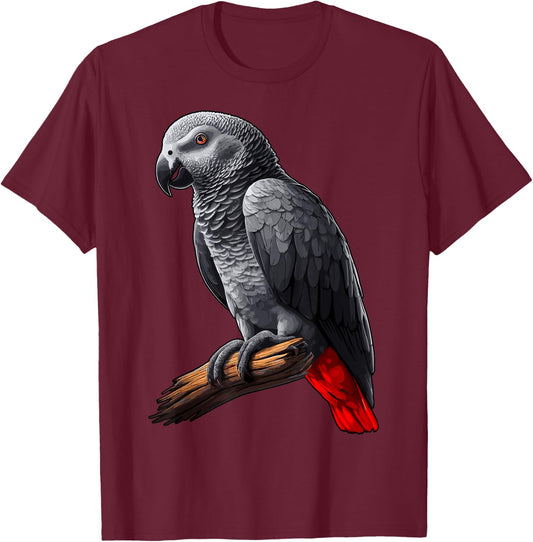 African Grey Parrot , Small, Black T-Shirt - T-Shirt | Maroon