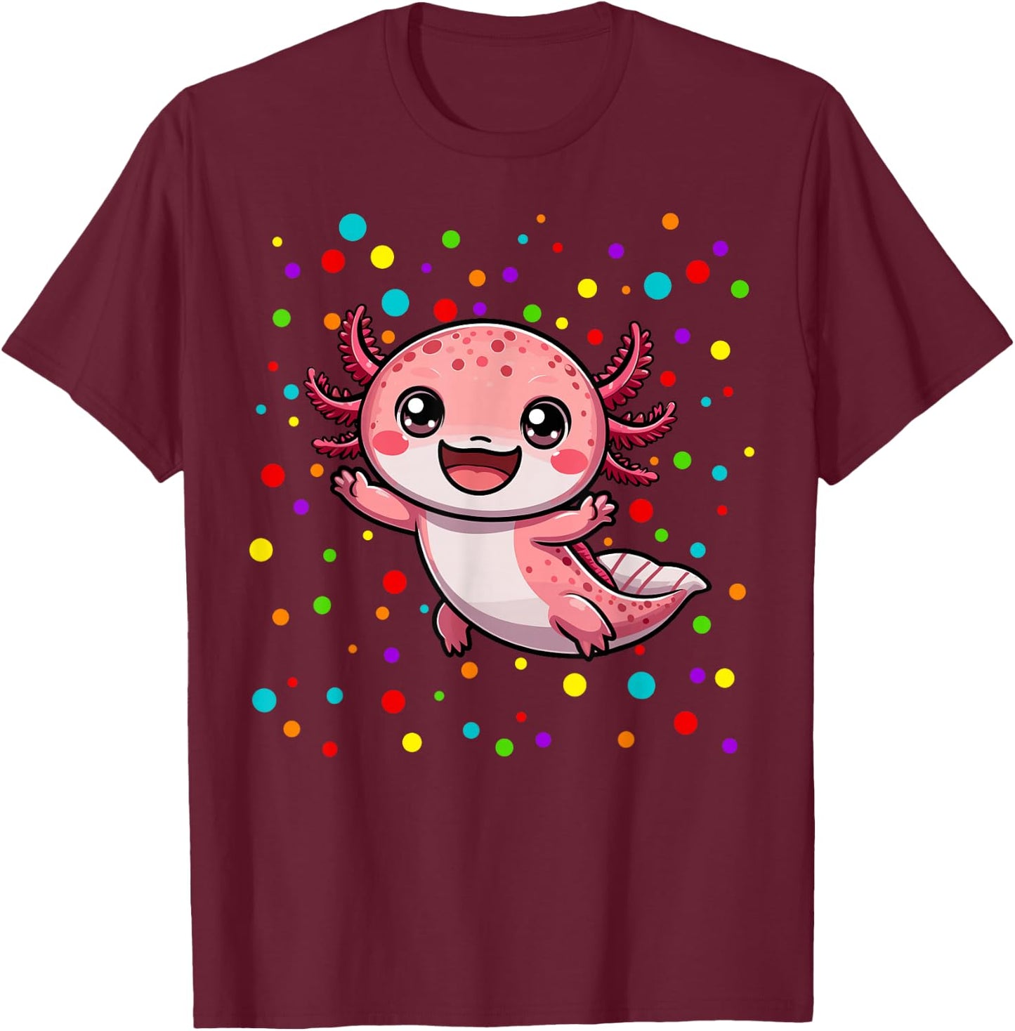 Funny Axolotl Lovers Polka Dot Happy Dot Day Girls Boys Kids T-Shirt - T-Shirt | Maroon