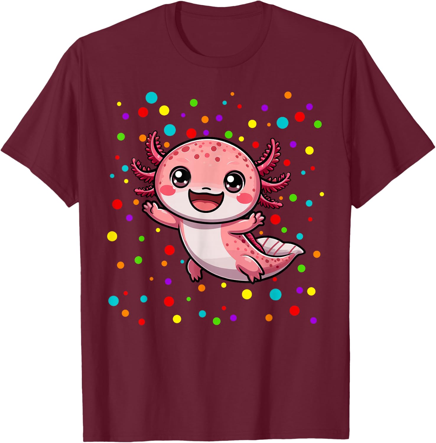 Funny Axolotl Lovers Polka Dot Happy Dot Day Girls Boys Kids T-Shirt - T-Shirt | Maroon