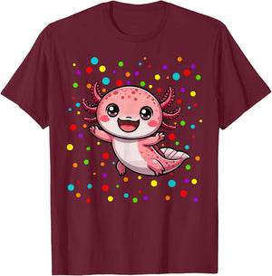 Funny Axolotl Lovers Polka Dot Happy Dot Day Girls Boys Kids T-Shirt - T-Shirt | Maroon