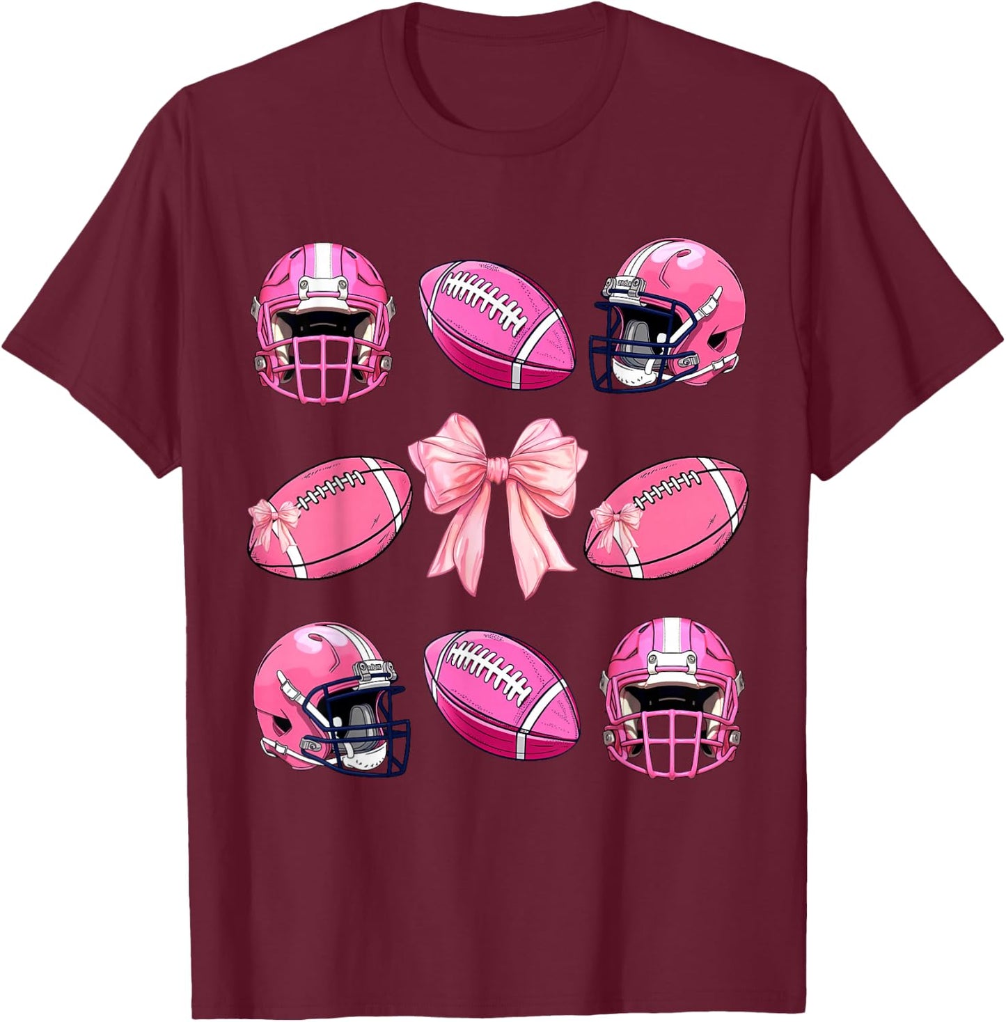 Cute Pink football coquette bow shirt Esthetics Women Girl T-Shirt - T-Shirt | Maroon