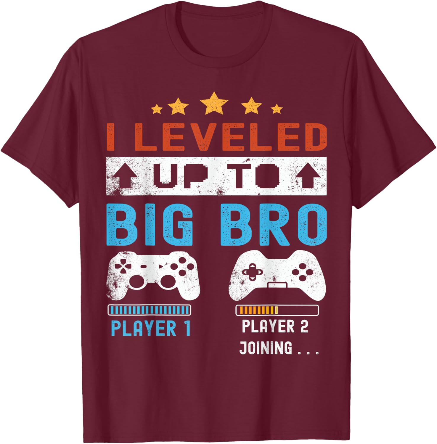 I leveled up to Big Bro! Gamer Big Brother 2025 Boys Vintage T-Shirt - T-Shirt | Maroon