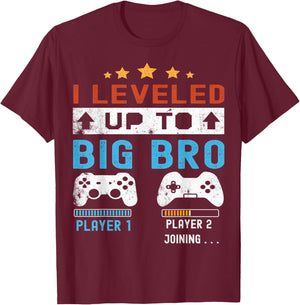 I leveled up to Big Bro! Gamer Big Brother 2025 Boys Vintage T-Shirt - T-Shirt | Maroon