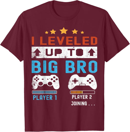 I leveled up to Big Bro! Gamer Big Brother 2025 Boys Vintage T-Shirt - T-Shirt | Maroon