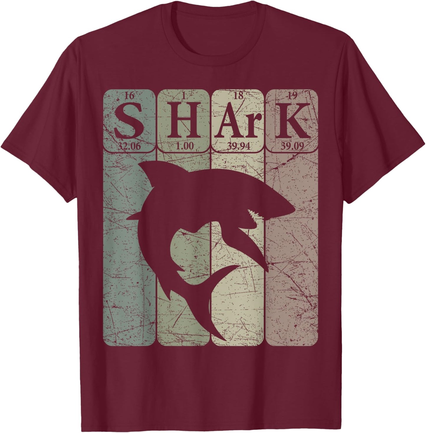 Shark Periodic Table Elements Retro Shark Selachimorphaphile T-Shirt - T-Shirt | Maroon