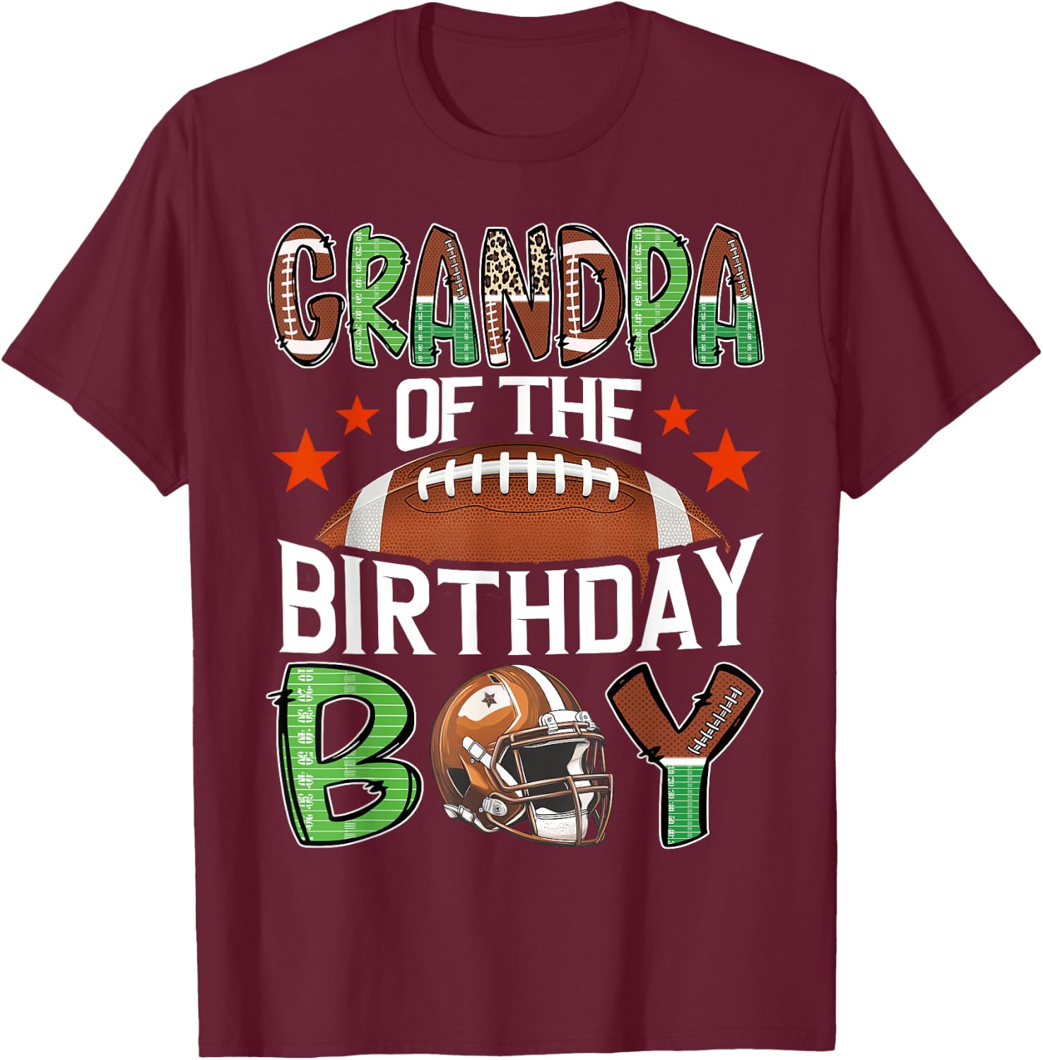 Grandpa Of The Birthday Boy Game Day Football T-Shirt - T-Shirt | Maroon