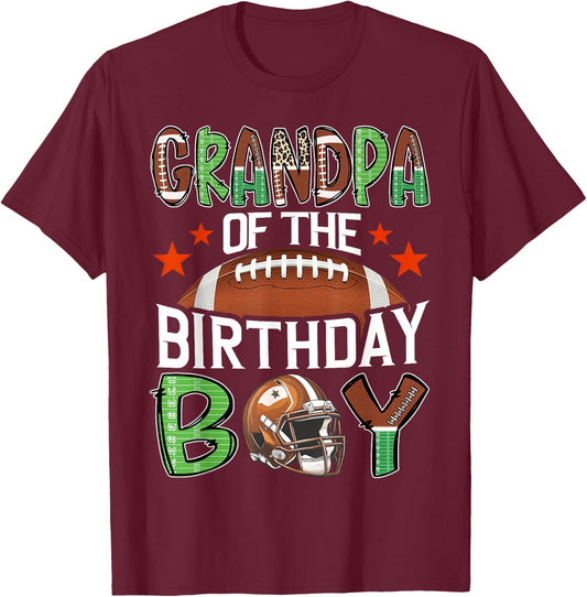 Grandpa Of The Birthday Boy Game Day Football T-Shirt - T-Shirt | Maroon