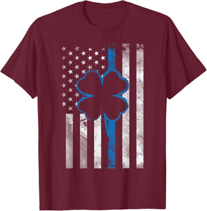 Thin Blue Line LE Cop Police Irish US Flag St Patricks Day T-Shirt - T-Shirt | Maroon
