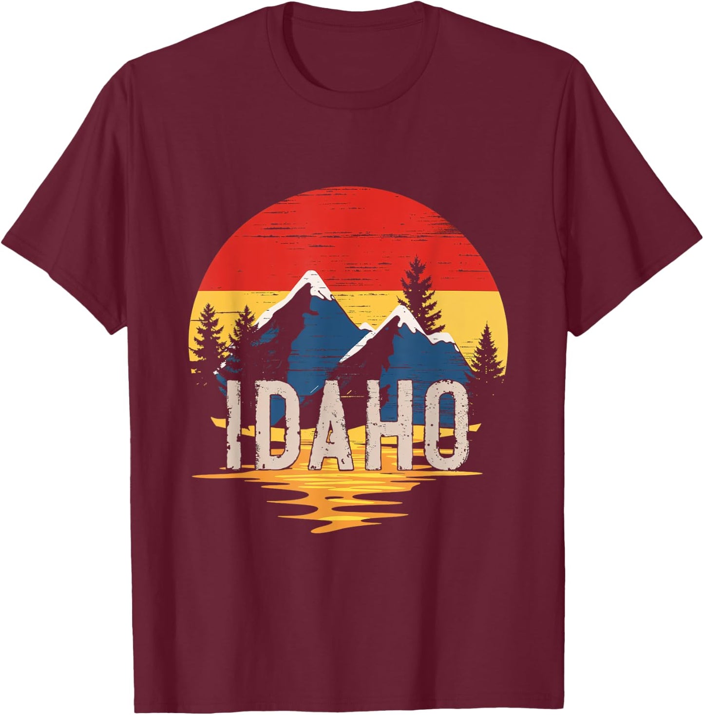 Idaho Mountain Sunset Idaho Outdoors Retro T-Shirt - T-Shirt | Maroon