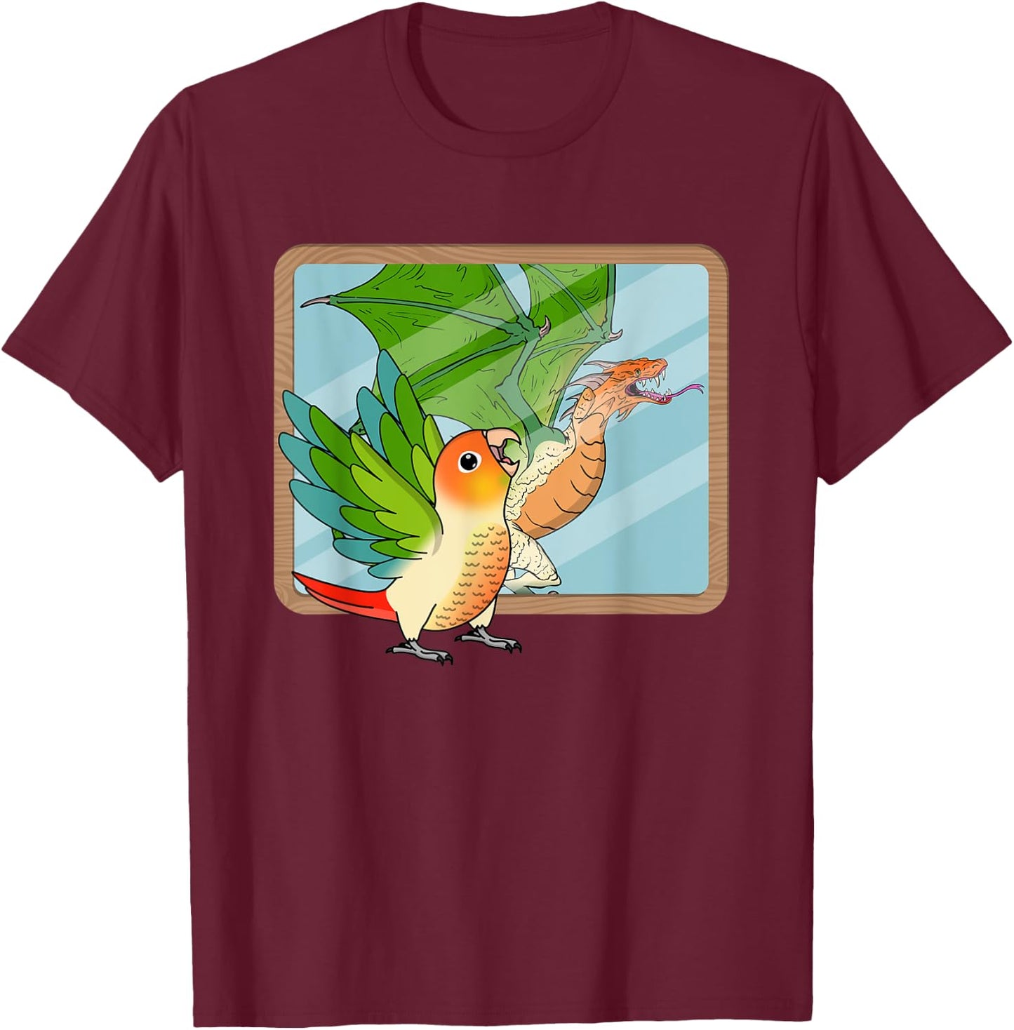 Parrot & Dragon Reflection I Green Cheek Pineapple Conure T-Shirt - T-Shirt | Maroon
