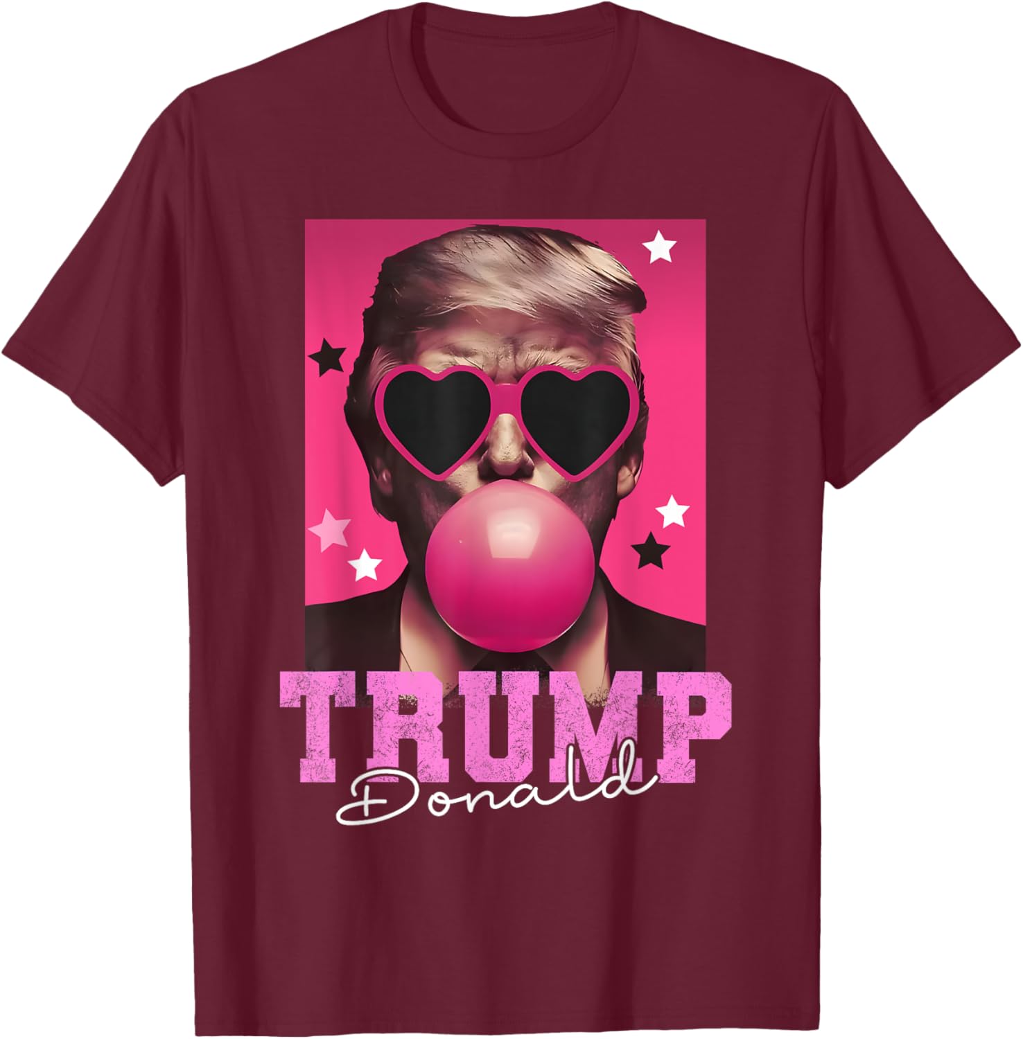 Funny Trump Pink Sunglasses Blowing Bubble Donald Trump 2024 T-Shirt - T-Shirt | Maroon