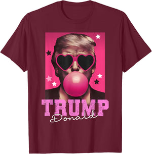 Funny Trump Pink Sunglasses Blowing Bubble Donald Trump 2024 T-Shirt - T-Shirt | Maroon
