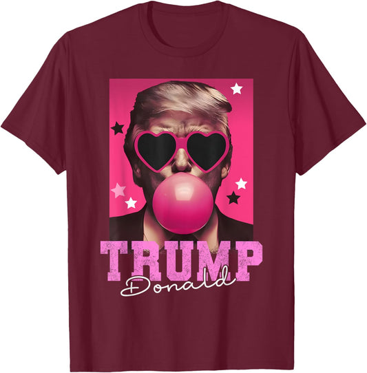 Funny Trump Pink Sunglasses Blowing Bubble Donald Trump 2024 T-Shirt - T-Shirt | Maroon