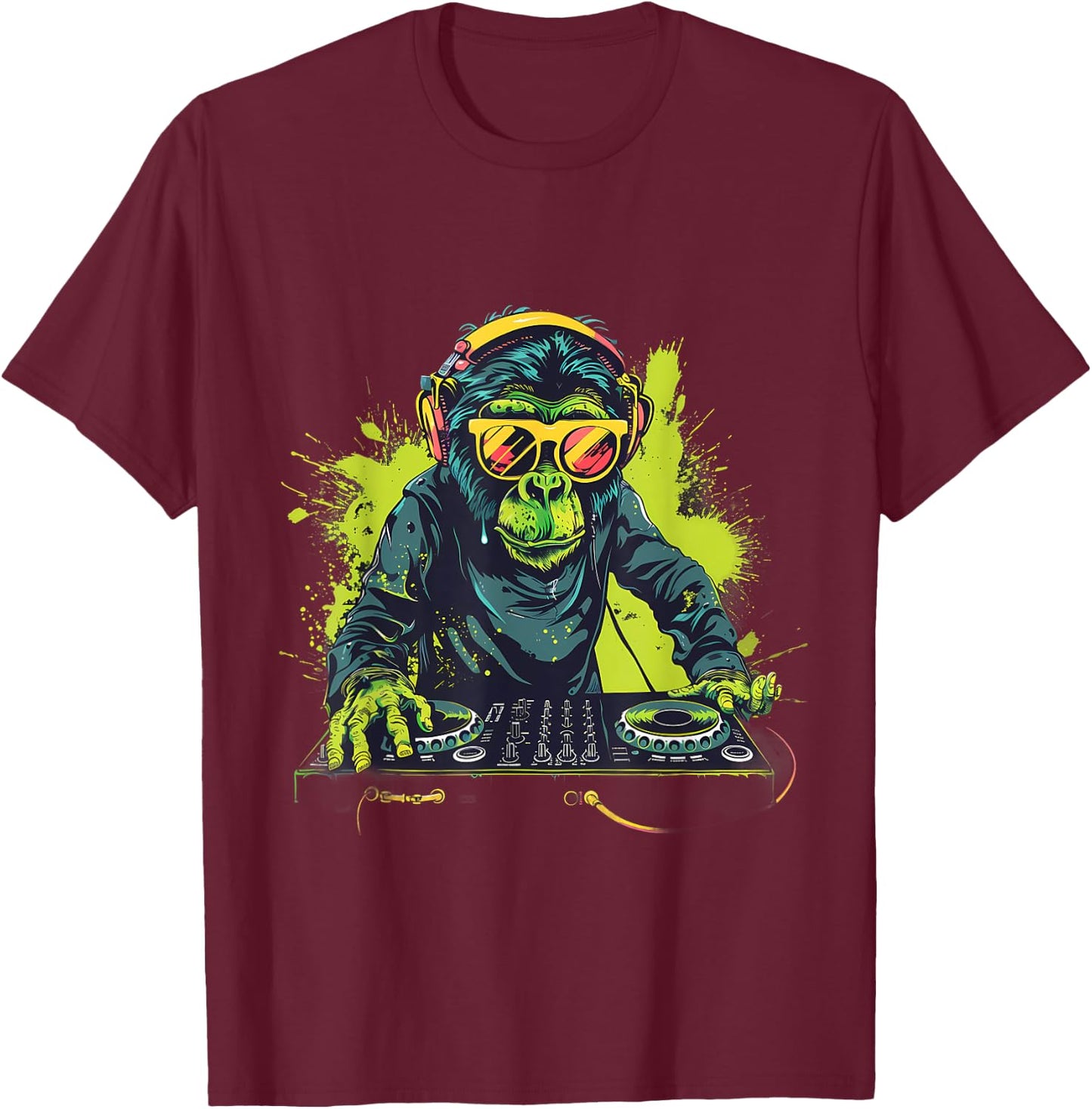 DJ Monkey Splash Monkey DJ Turntable DJ Monkey House Music T-Shirt - T-Shirt | Maroon