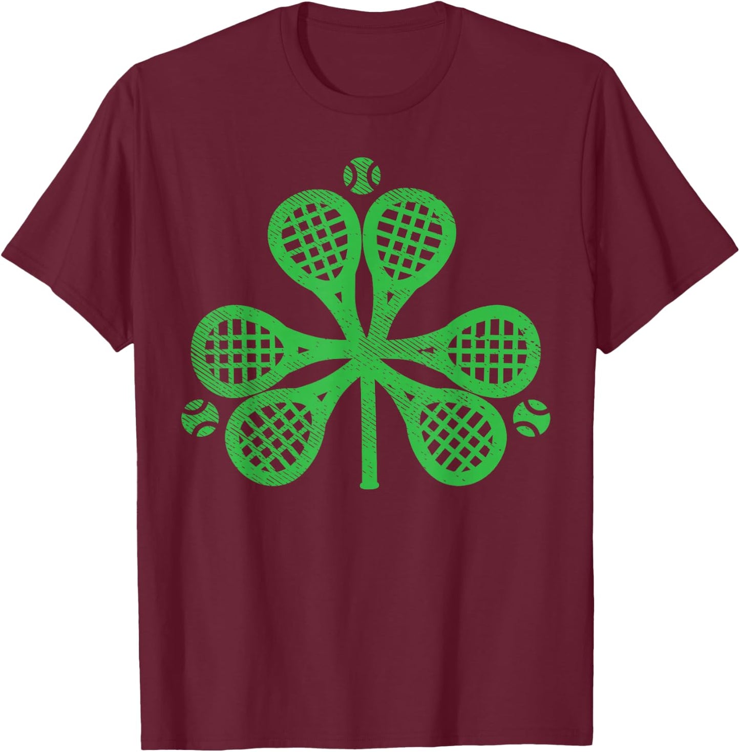 Tennis Shamrock Clover St Patricks Day Player Coach Gift T-Shirt - T-Shirt | Maroon