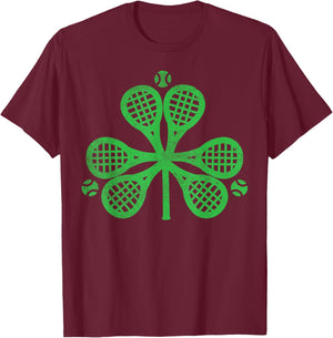 Tennis Shamrock Clover St Patricks Day Player Coach Gift T-Shirt - T-Shirt | Maroon