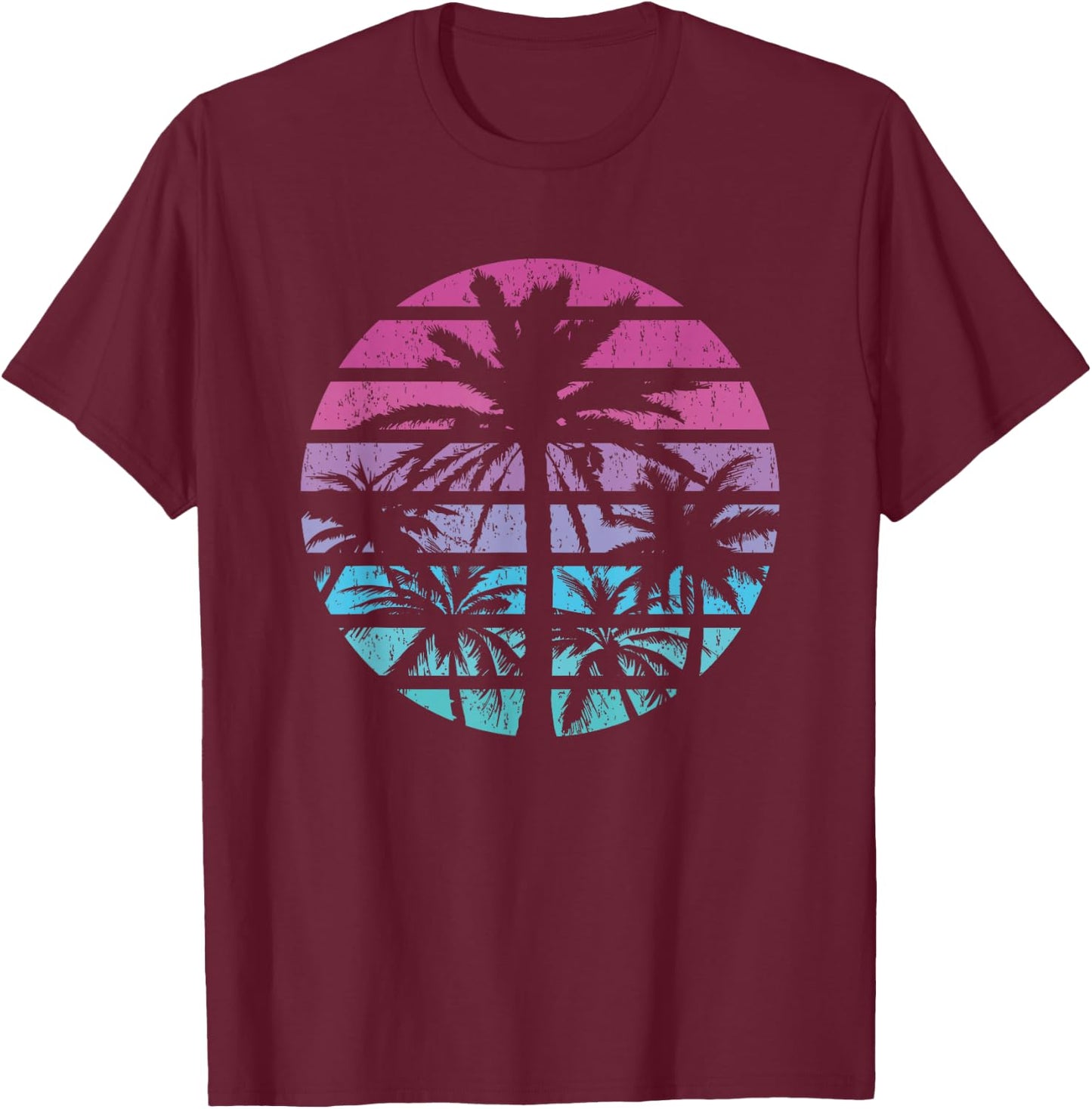 Palm Tree Retro Sunset Summer Beach Vintage Tropical Graphic T-Shirt - T-Shirt | Maroon