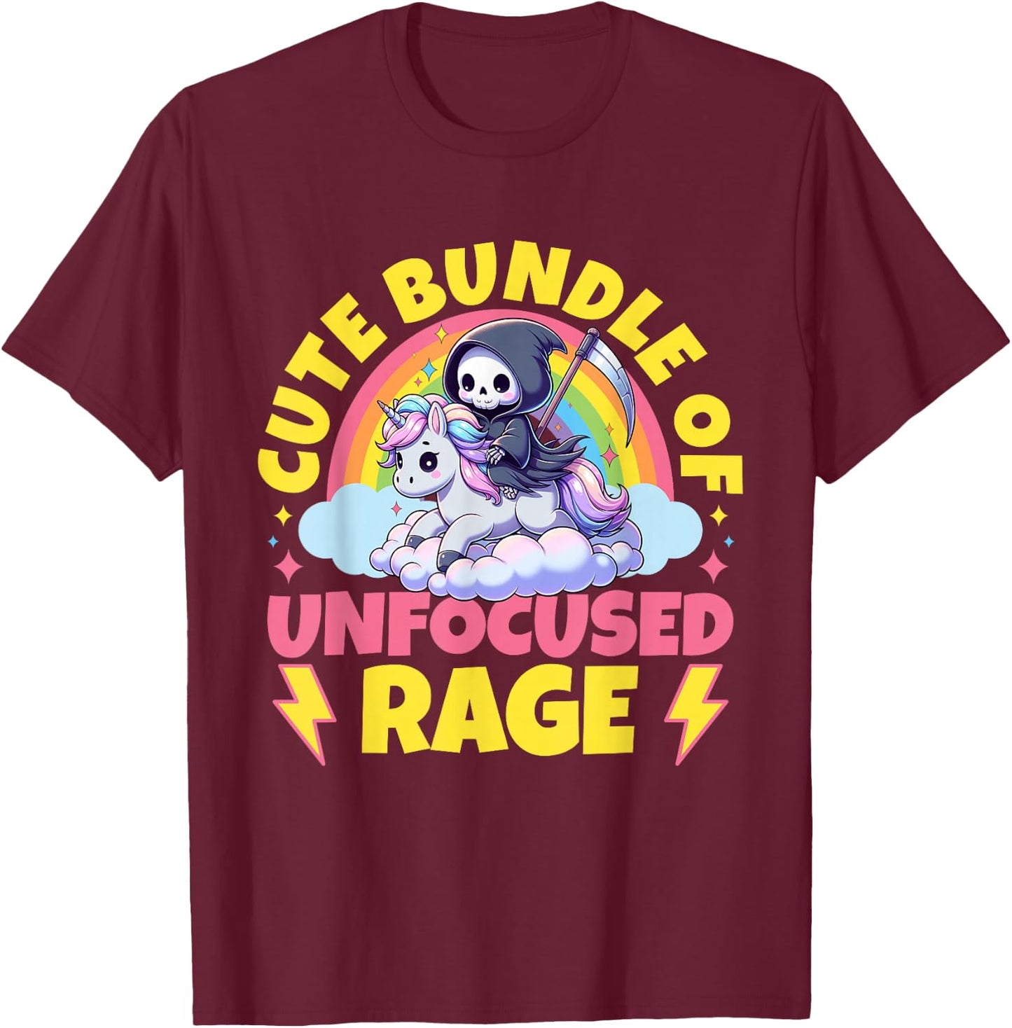 Cute Bundle Of Unfocused Rage Goth Mystical Gothic Unicorn T-Shirt - T-Shirt | Maroon
