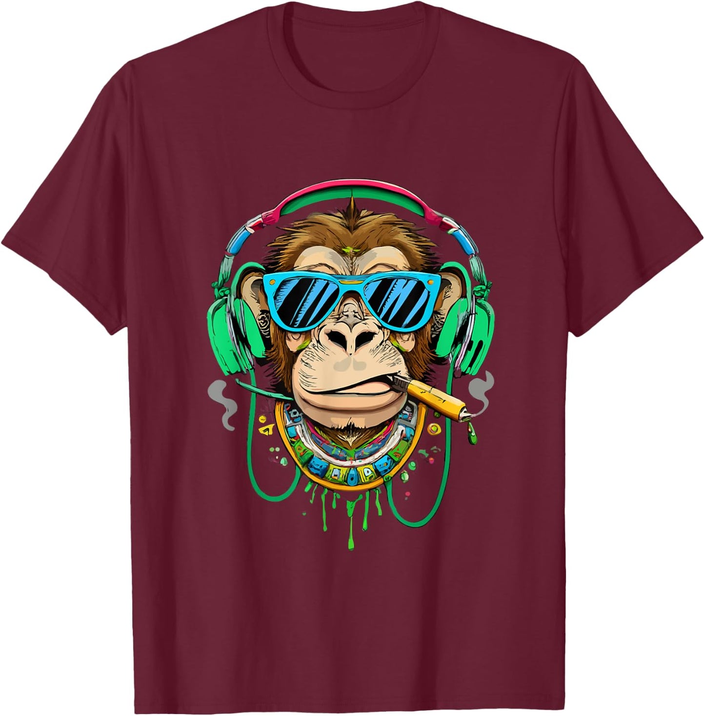 Monkey smoking cannabis, marijuana enjoys songs T-Shirt - T-Shirt | Maroon