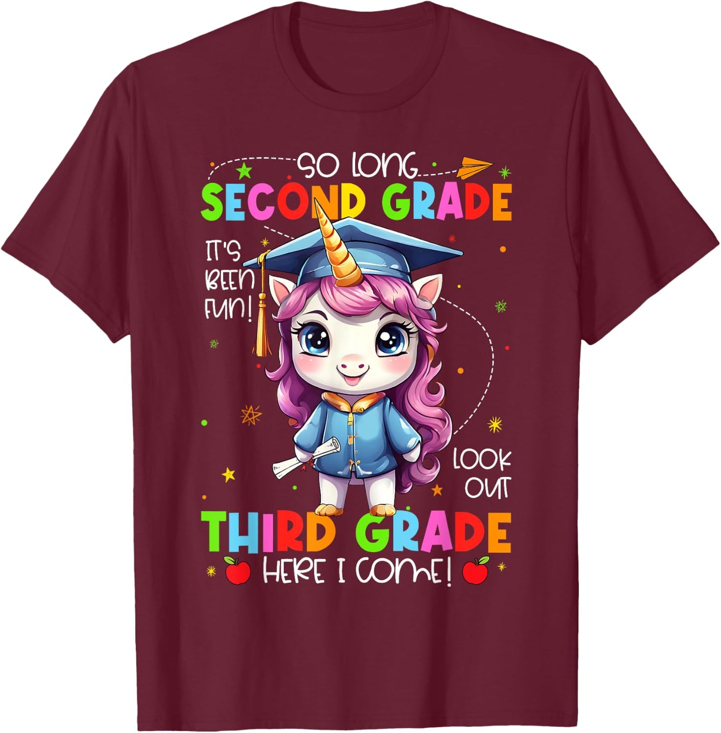 Unicorn So Long 2nd Grade Graduation Last Day Of School T-Shirt - T-Shirt | Maroon