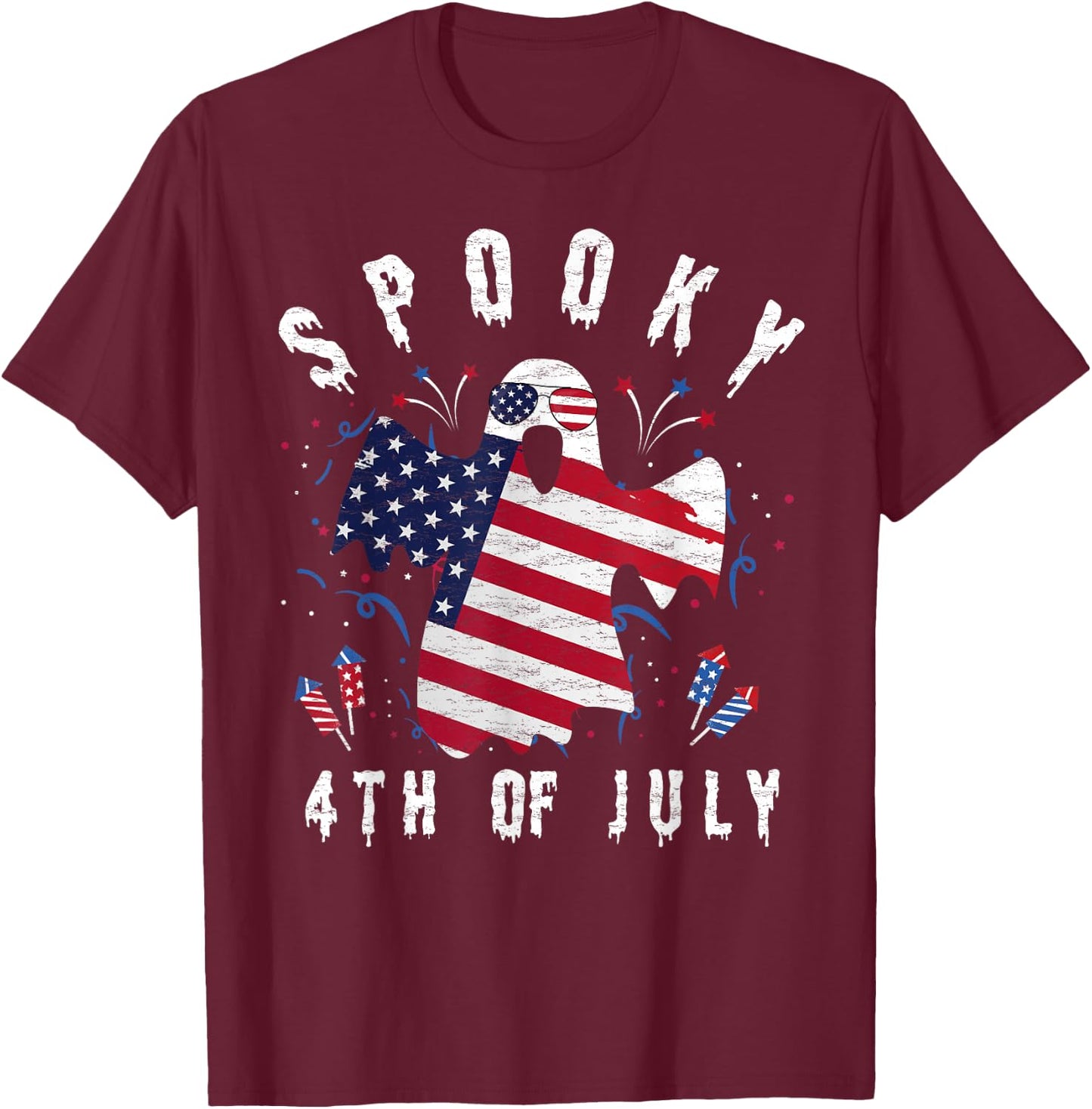 4th of July Spooky Funny Patriot Halloween Spooky Usa Flag T-Shirt - T-Shirt | Maroon