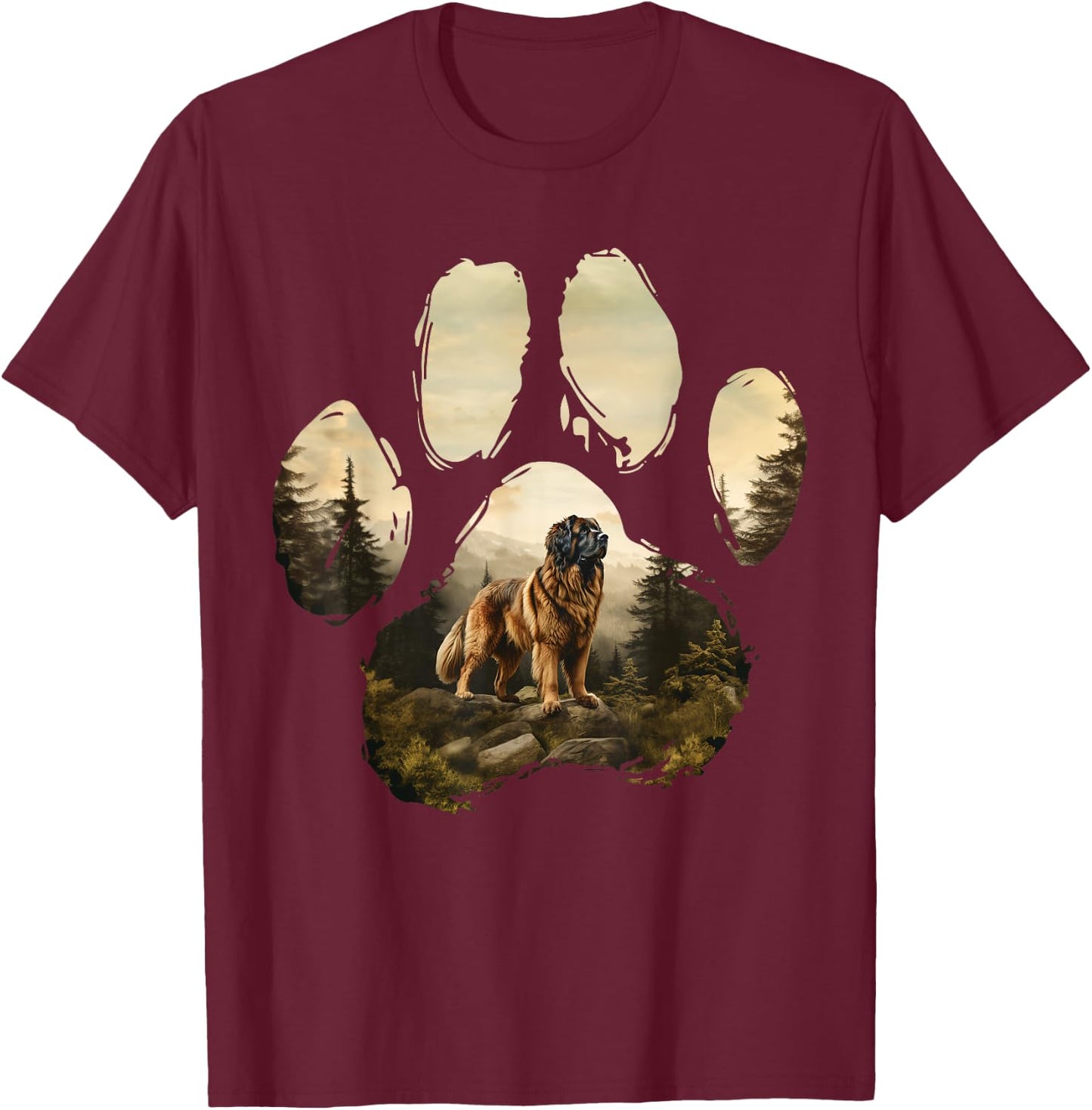 Leonberger Mountain Paw Design Dog Mom Dad Men Women Girls Kids T-Shirt - T-Shirt | Maroon