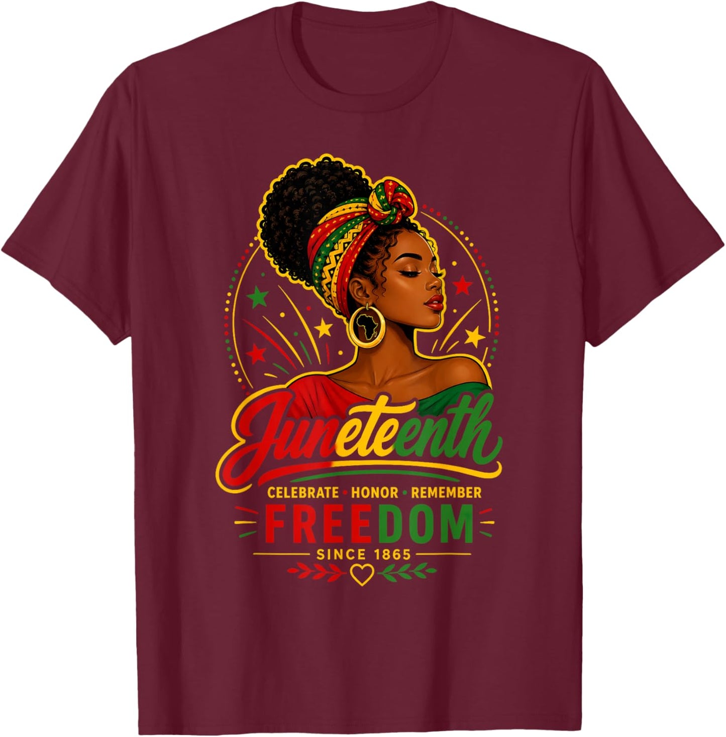 Juneteenth Black African American Women Freedom Since 1865 T-Shirt - T-Shirt | Maroon