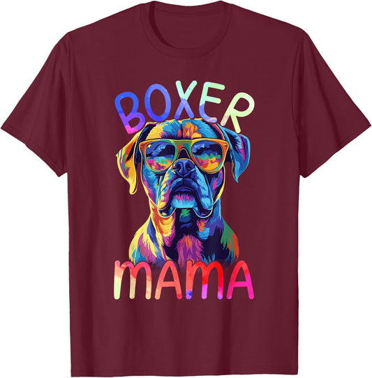 Boxer Dog Mom Mama Pop Art Boxer Dog Lovers T-Shirt - T-Shirt | Maroon