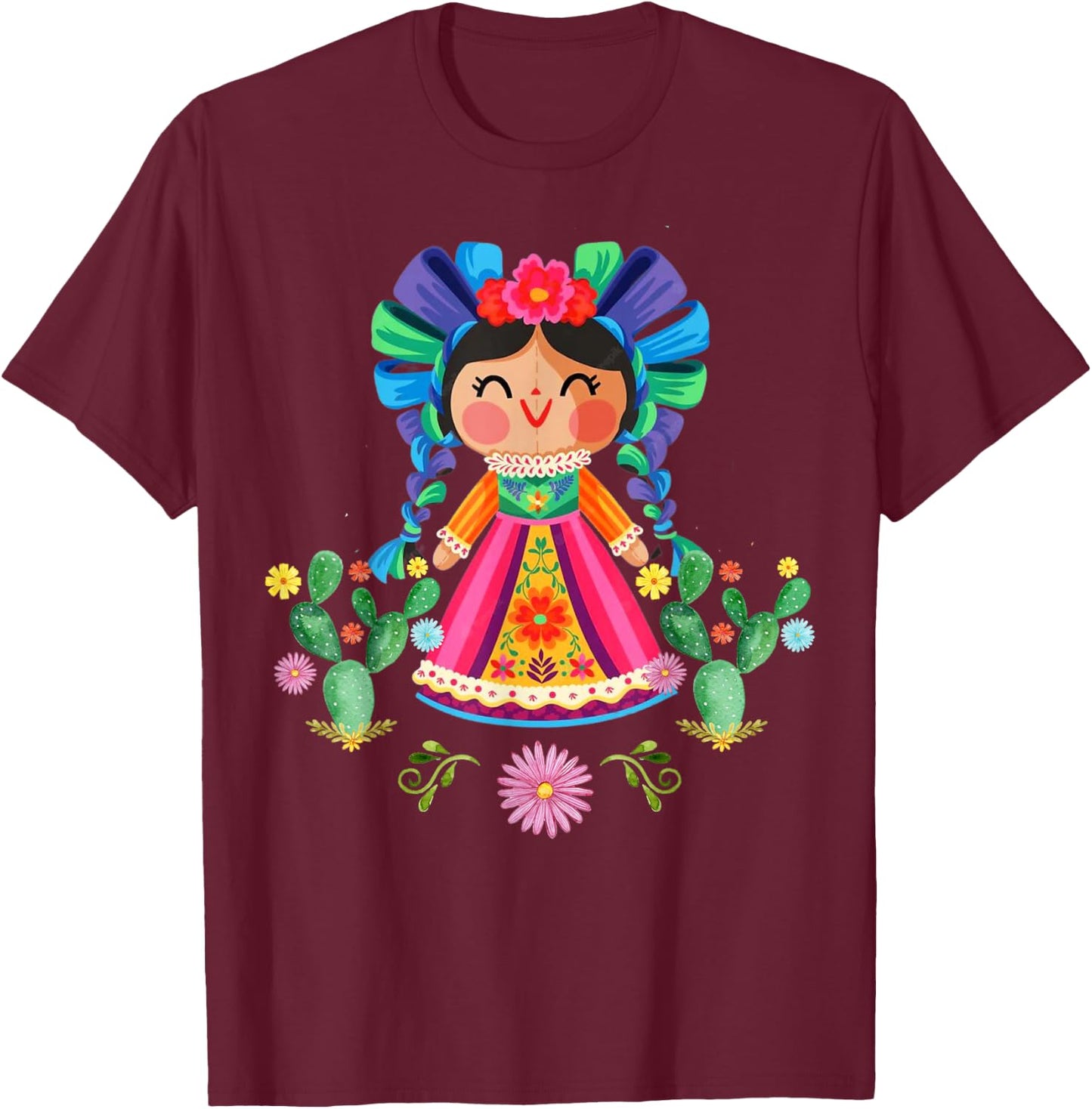 Mexican Handmade Lele Dolls T-Shirt - T-Shirt | Maroon