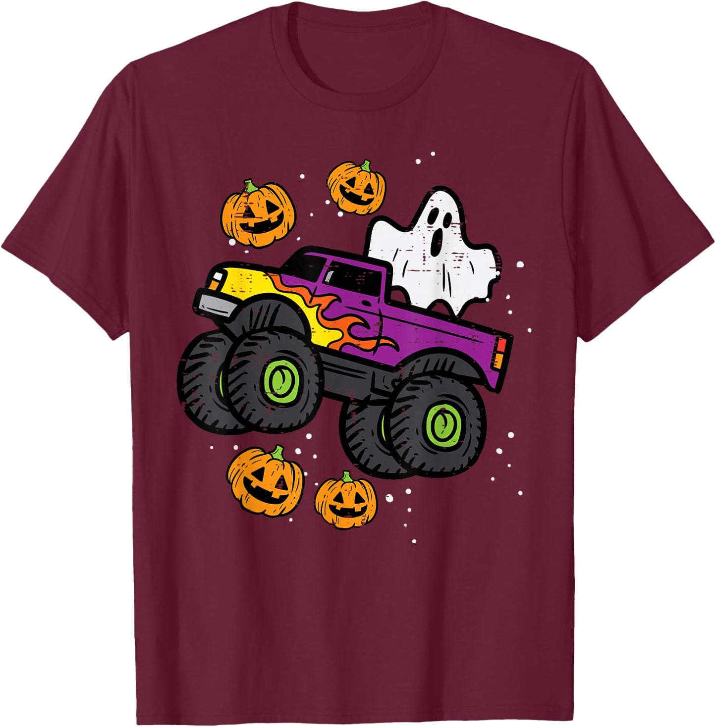 Halloween Ghost Monster Truck Costume Toddler Boys Kid Youth T-Shirt - T-Shirt | Maroon