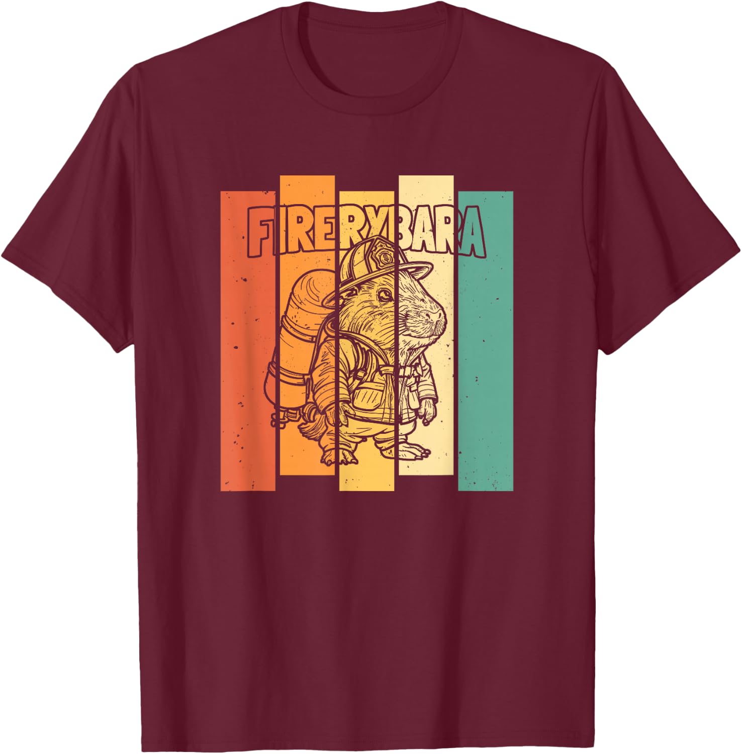 Firerybara - Fire Fireman Thin Red Line Firefighter Capybara T-Shirt - T-Shirt | Maroon