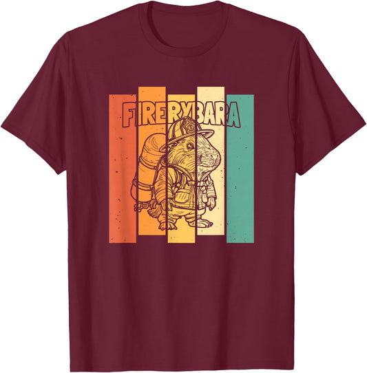 Firerybara - Fire Fireman Thin Red Line Firefighter Capybara T-Shirt - T-Shirt | Maroon