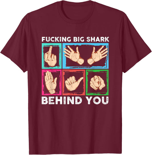 Big Shark behind you Diving Ocean Sea Apnea Dive Diver Shirt T-Shirt - T-Shirt | Maroon
