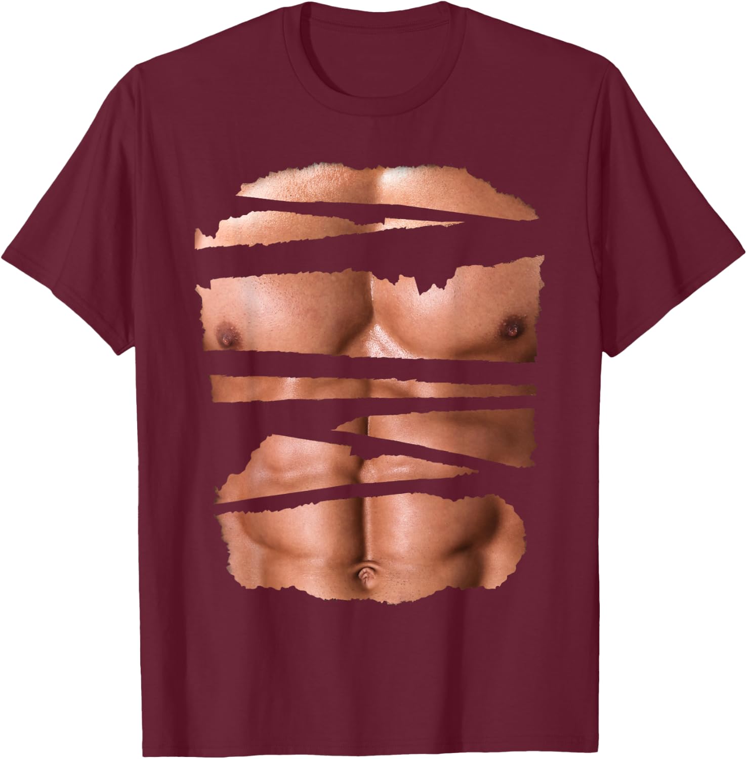 Funny Fake Muscles Fitness Model Chest Six Pack Abs Ripped T-Shirt - T-Shirt | Maroon