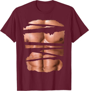 Funny Fake Muscles Fitness Model Chest Six Pack Abs Ripped T-Shirt - T-Shirt | Maroon